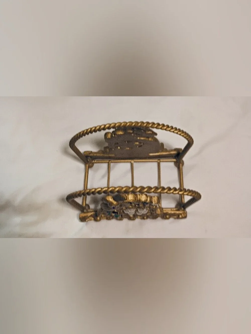 Vtg '60s Hollywood Regency Jeweled Peacock Vanity Tray & Letter Holder Set Gold